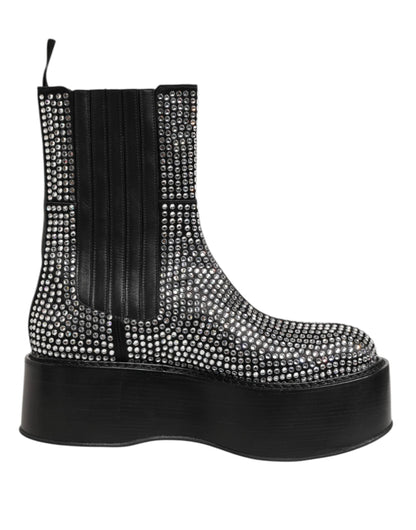 Dolce & Gabbana Black Crystal Strass Mid Calf Short Boots Shoes by Dolce & Gabbana