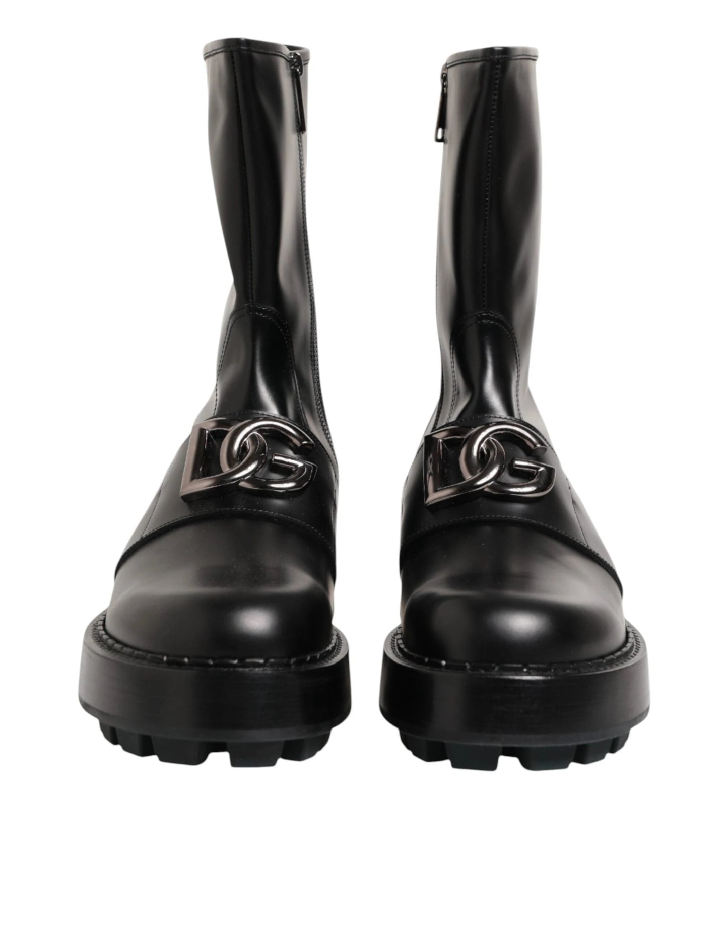 Dolce & Gabbana Black Logo Plaque Mid Calf Biker Boots Shoes by Dolce & Gabbana
