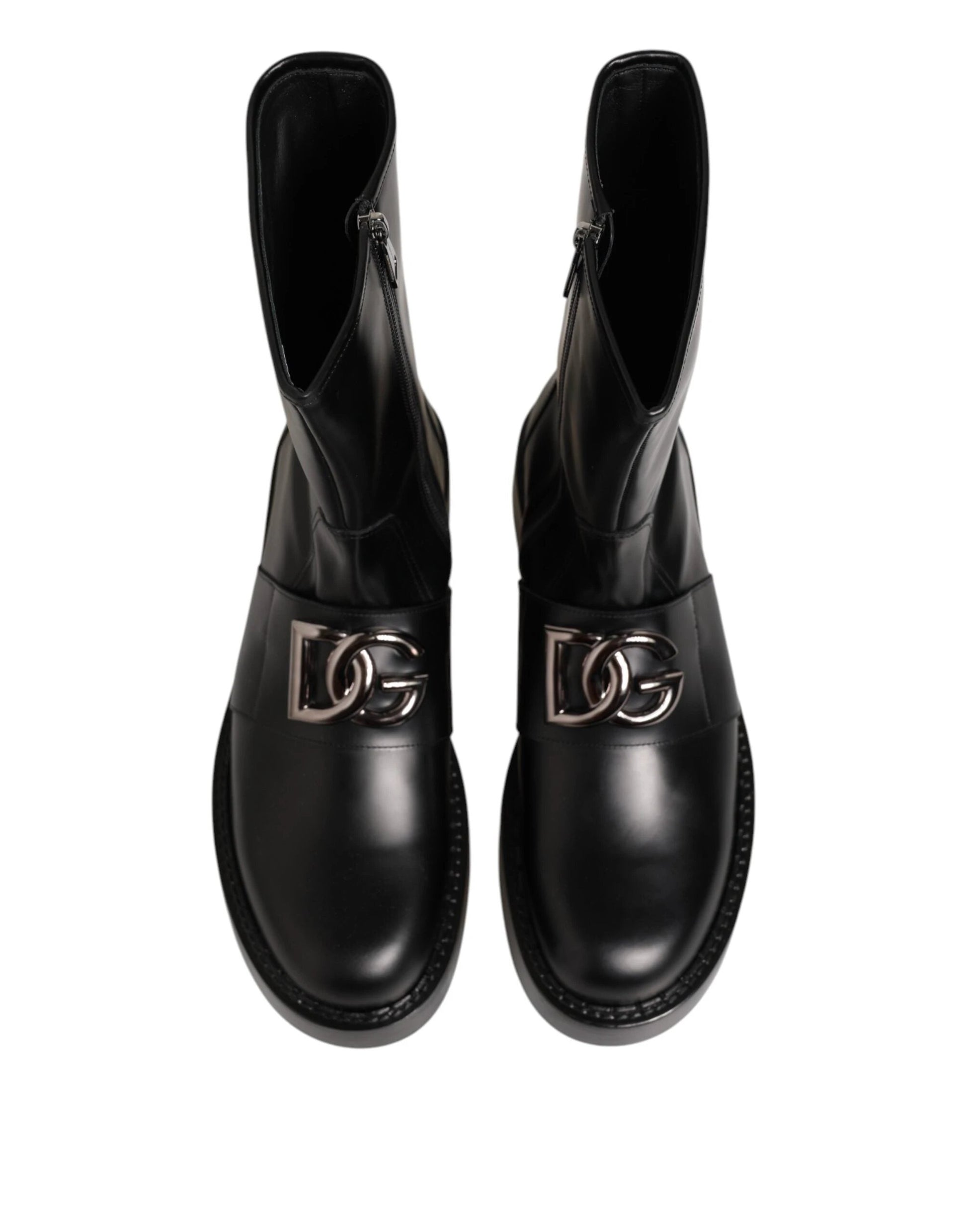 Dolce & Gabbana Black Logo Plaque Mid Calf Biker Boots Shoes by Dolce & Gabbana