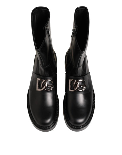 Dolce & Gabbana Black Logo Plaque Mid Calf Biker Boots Shoes by Dolce & Gabbana