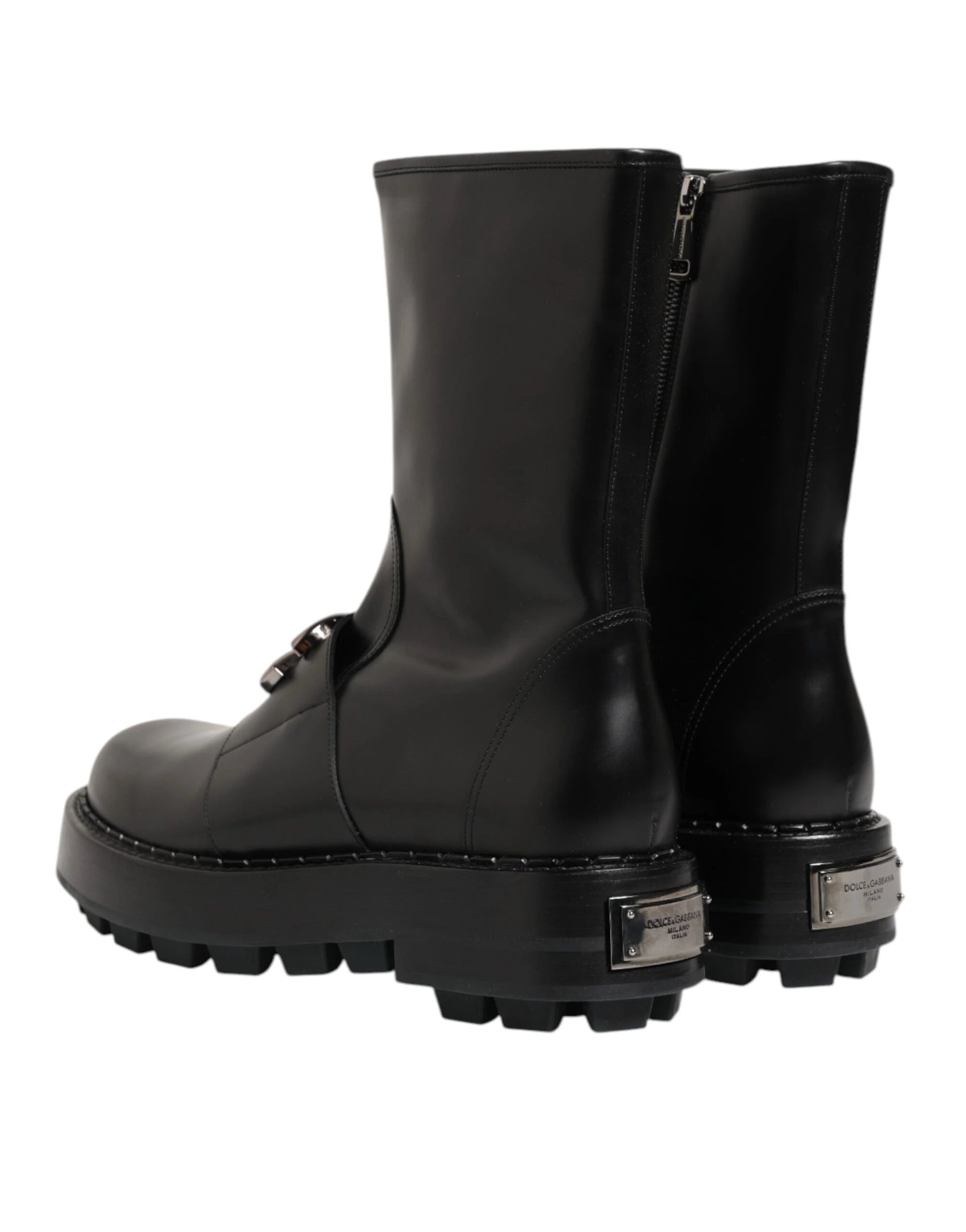 Dolce & Gabbana Black Logo Plaque Mid Calf Biker Boots Shoes by Dolce & Gabbana