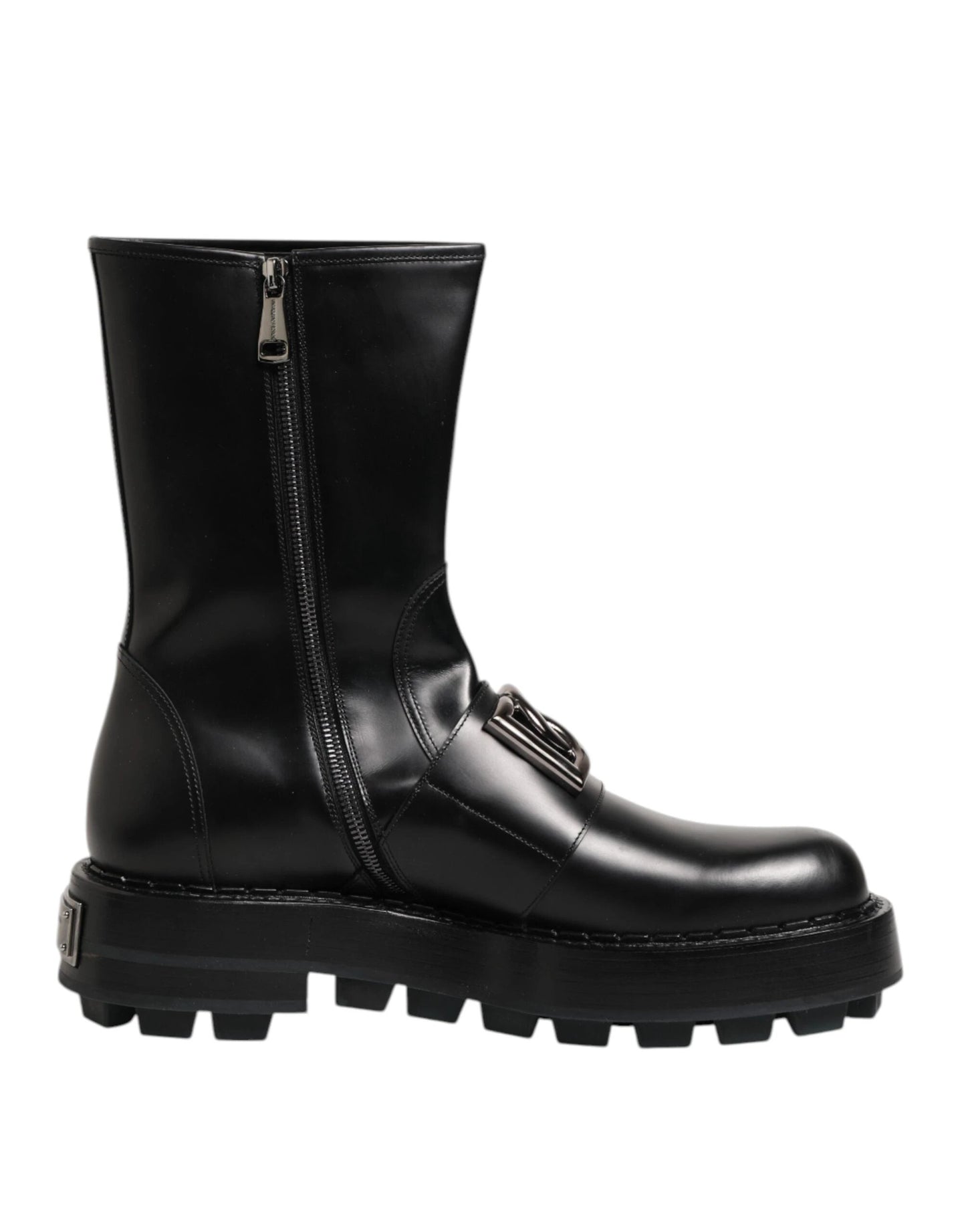 Dolce & Gabbana Black Logo Plaque Mid Calf Biker Boots Shoes by Dolce & Gabbana