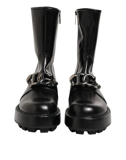 Dolce & Gabbana Black Logo Plaque Mid Calf Biker Boots Shoes by Dolce & Gabbana