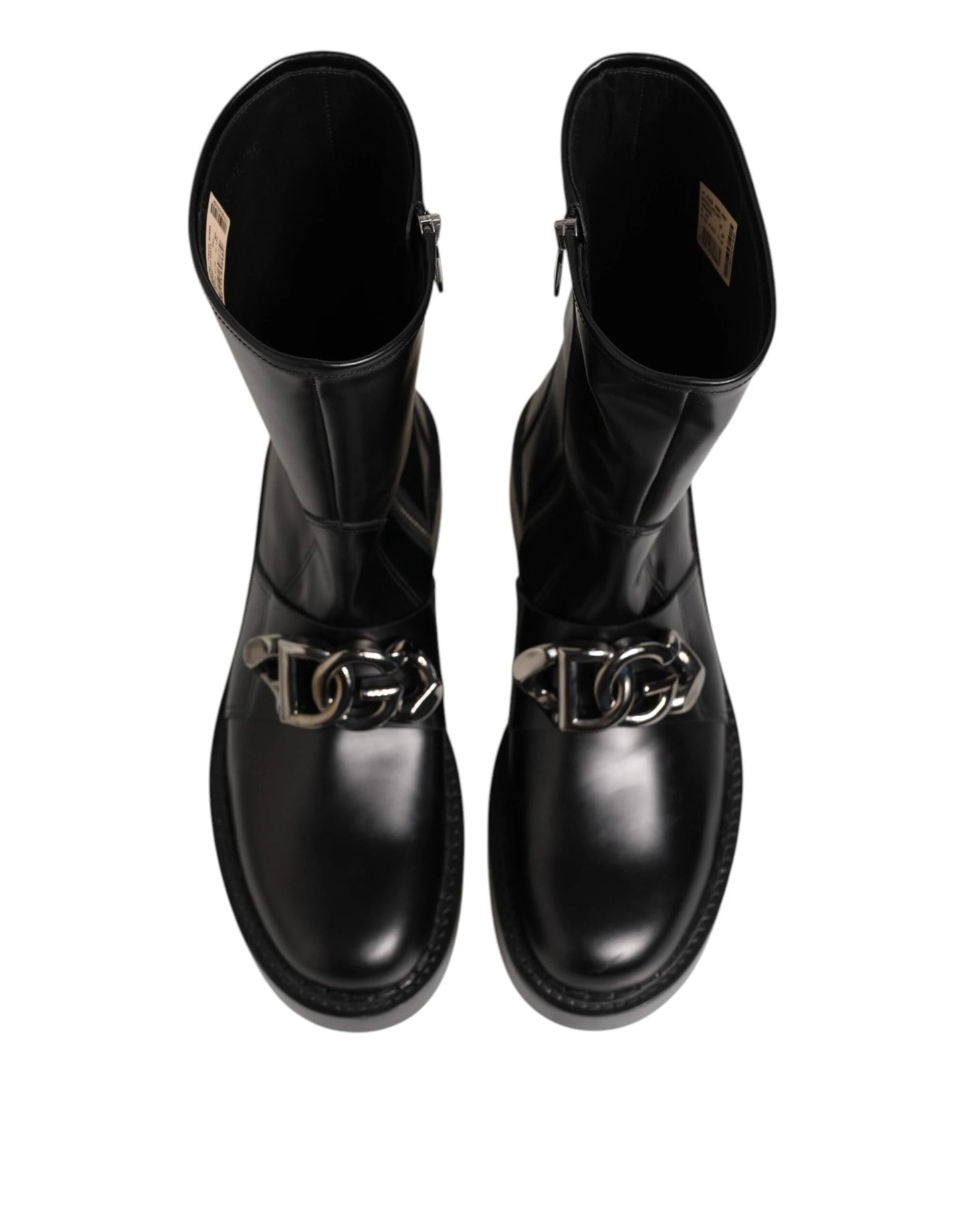 Dolce & Gabbana Black Logo Plaque Mid Calf Biker Boots Shoes by Dolce & Gabbana