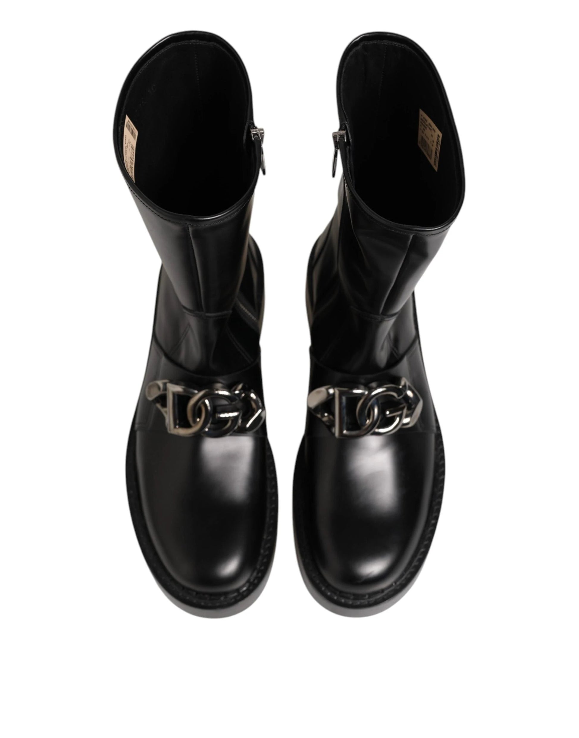 Dolce & Gabbana Black Logo Plaque Mid Calf Biker Boots Shoes by Dolce & Gabbana