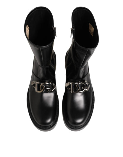 Dolce & Gabbana Black Logo Plaque Mid Calf Biker Boots Shoes by Dolce & Gabbana