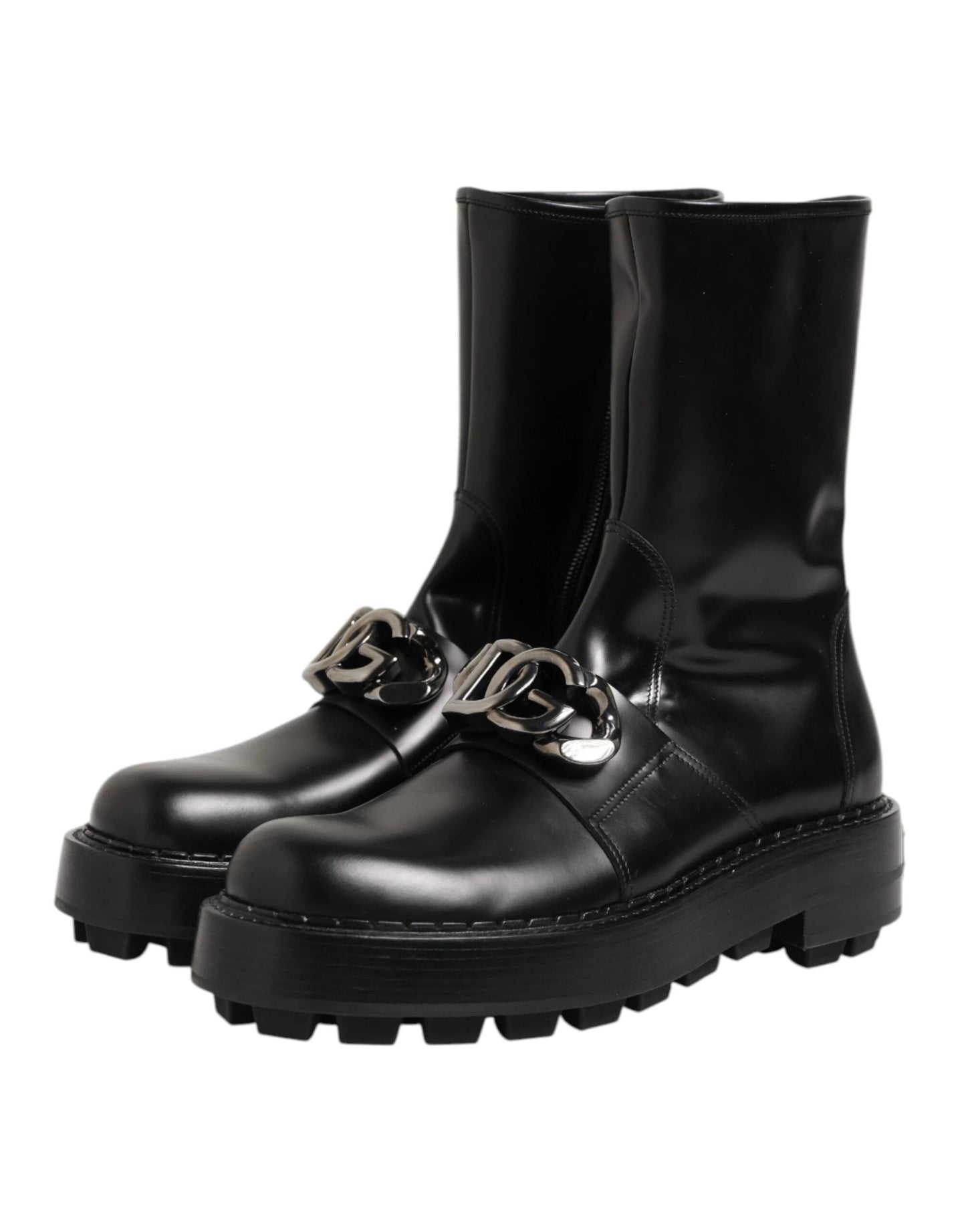 Dolce & Gabbana Black Logo Plaque Mid Calf Biker Boots Shoes by Dolce & Gabbana