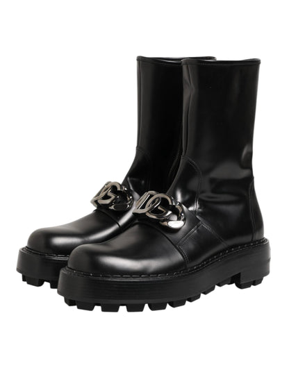 Dolce & Gabbana Black Logo Plaque Mid Calf Biker Boots Shoes by Dolce & Gabbana