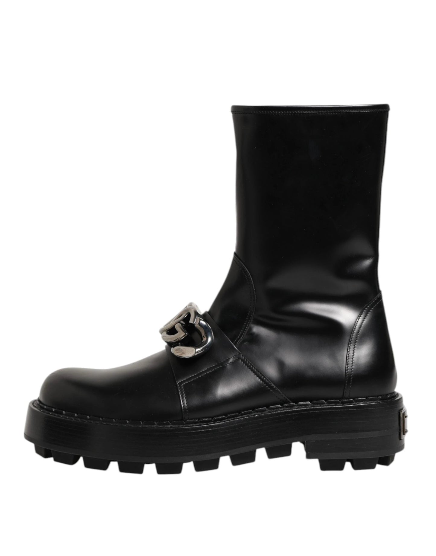Dolce & Gabbana Black Logo Plaque Mid Calf Biker Boots Shoes by Dolce & Gabbana