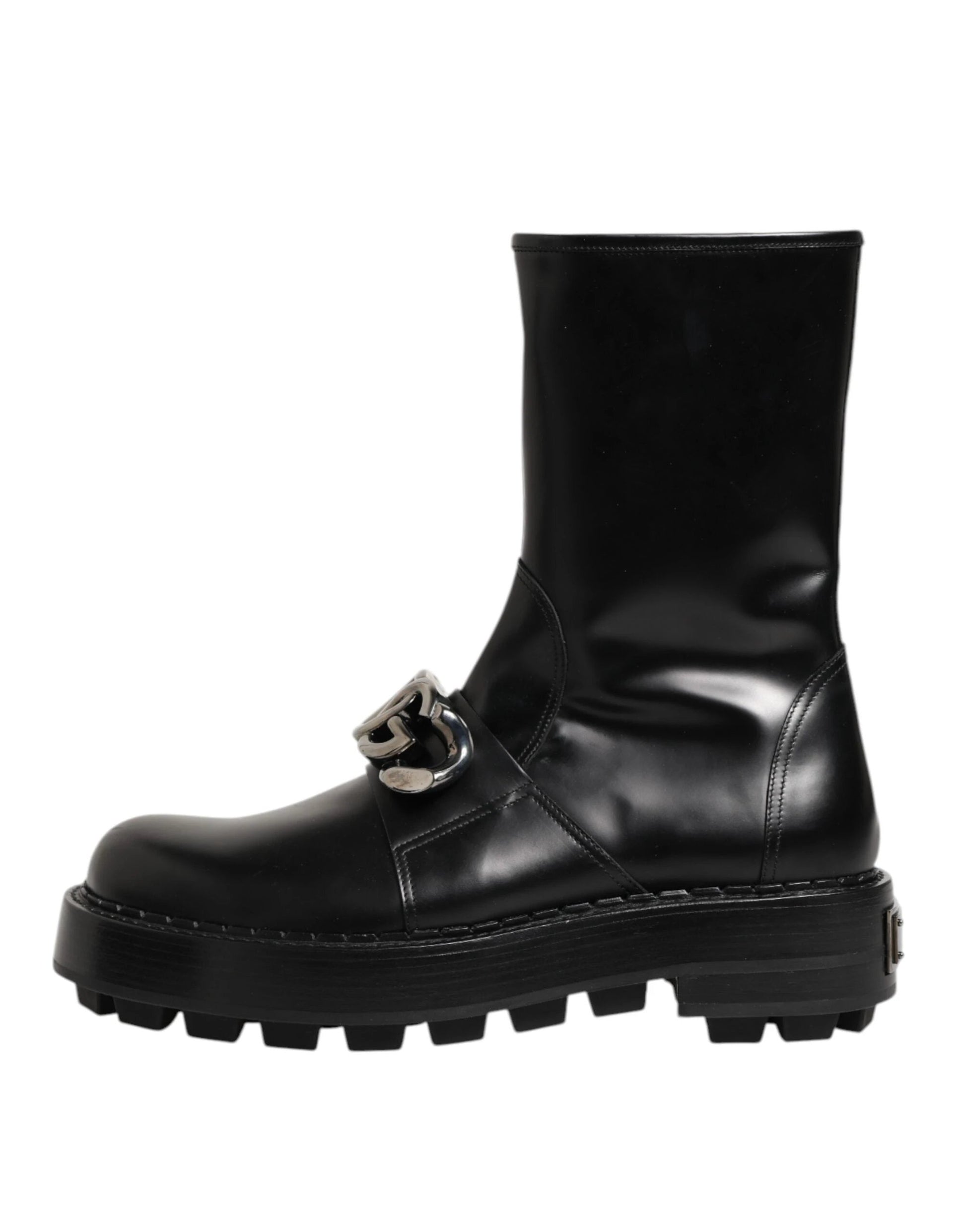 Dolce & Gabbana Black Logo Plaque Mid Calf Biker Boots Shoes by Dolce & Gabbana