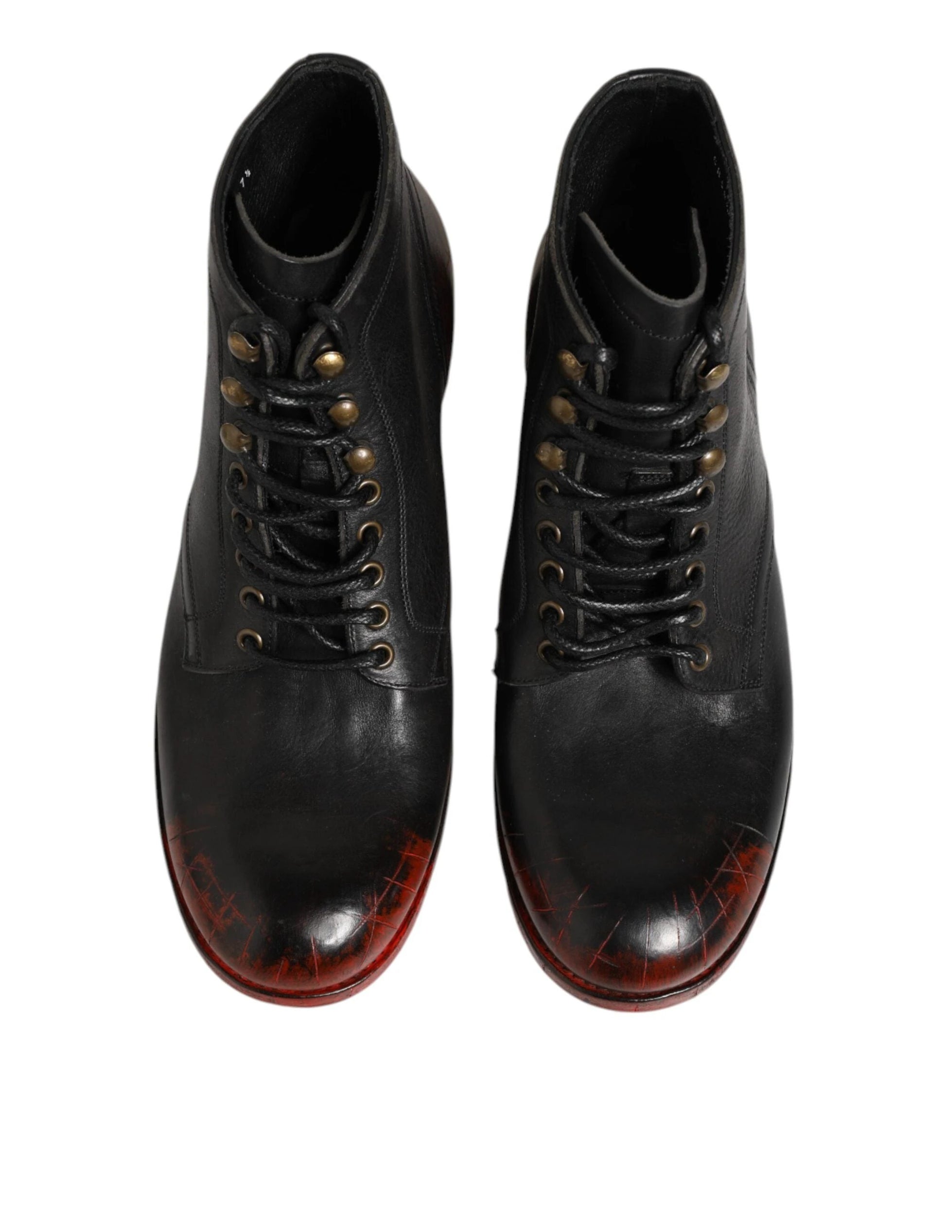 Dolce & Gabbana Black Red Lace Up Short Ankle Boot Shoes by Dolce & Gabbana