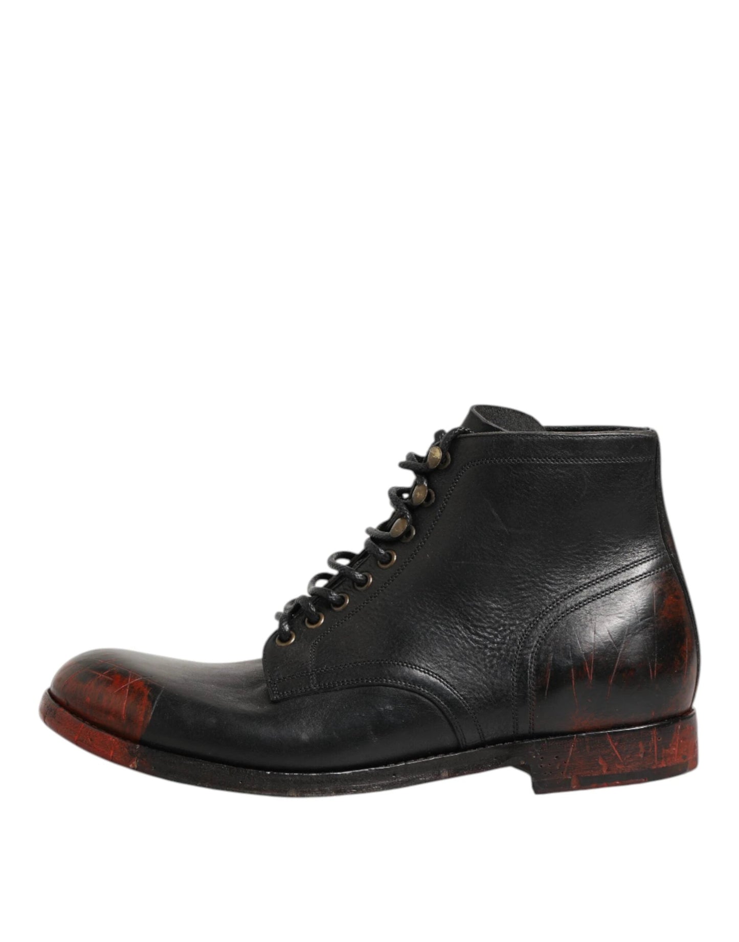 Dolce & Gabbana Black Red Lace Up Short Ankle Boot Shoes by Dolce & Gabbana