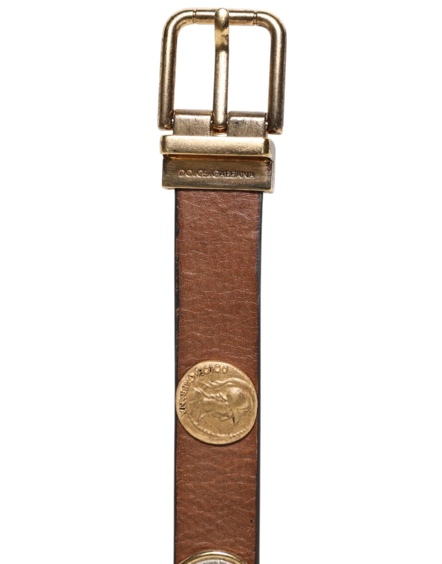 Dolce & Gabbana Brown Leather Gold Silver Coin Buckle Belt by Dolce & Gabbana