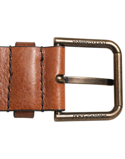 Dolce & Gabbana Brown Classic Gold Metal Logo Buckle Men Belt by Dolce & Gabbana