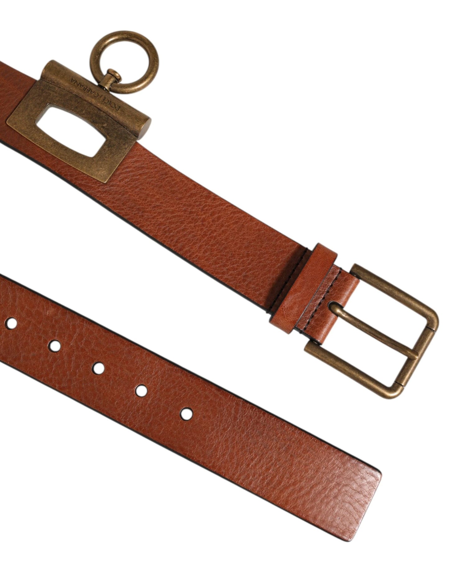 Dolce & Gabbana Brown Leather Side Rings Brass Buckle Belt by Dolce & Gabbana