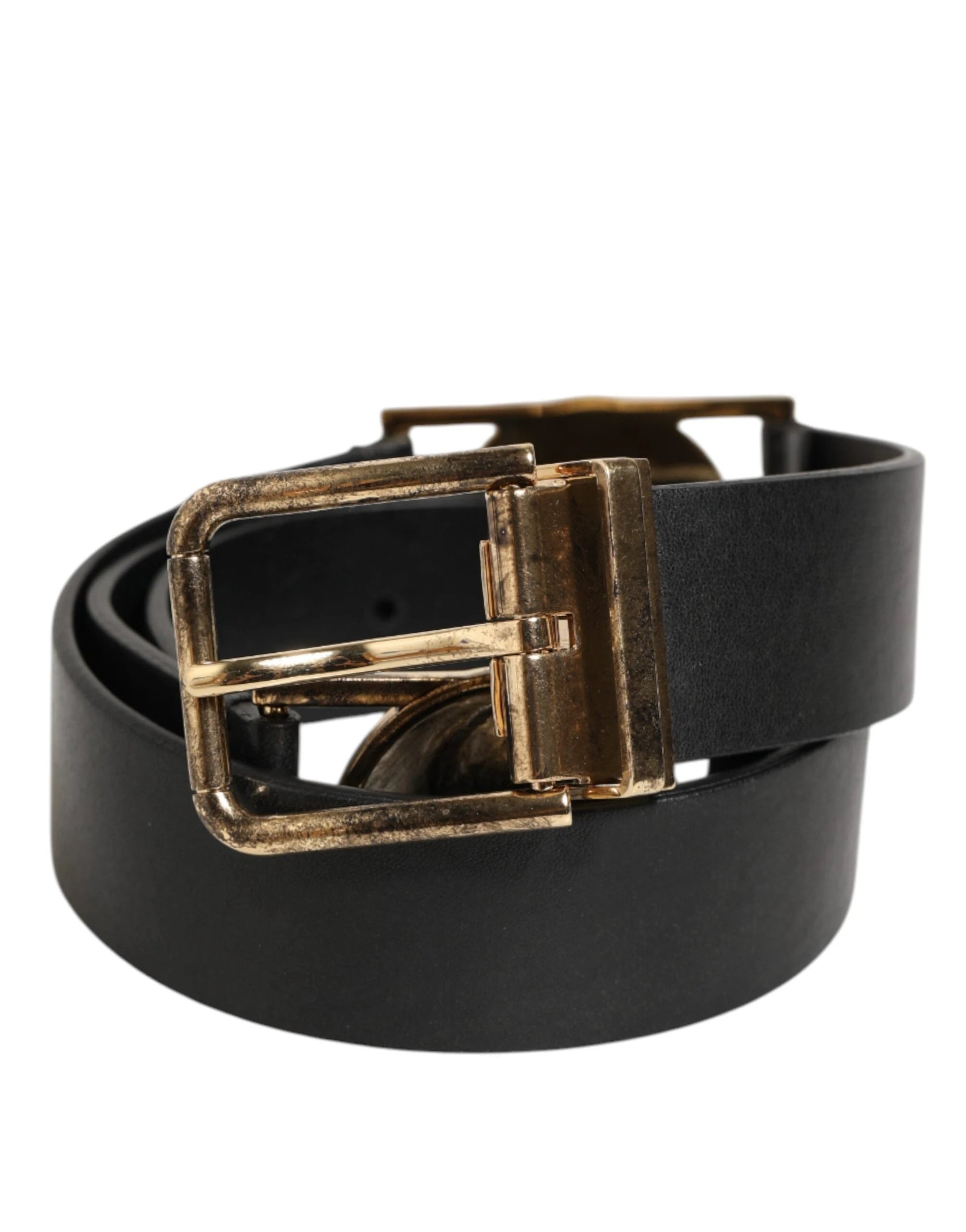 Dolce & Gabbana Black Leather Gold Silver Coin Buckle Belt by Dolce & Gabbana