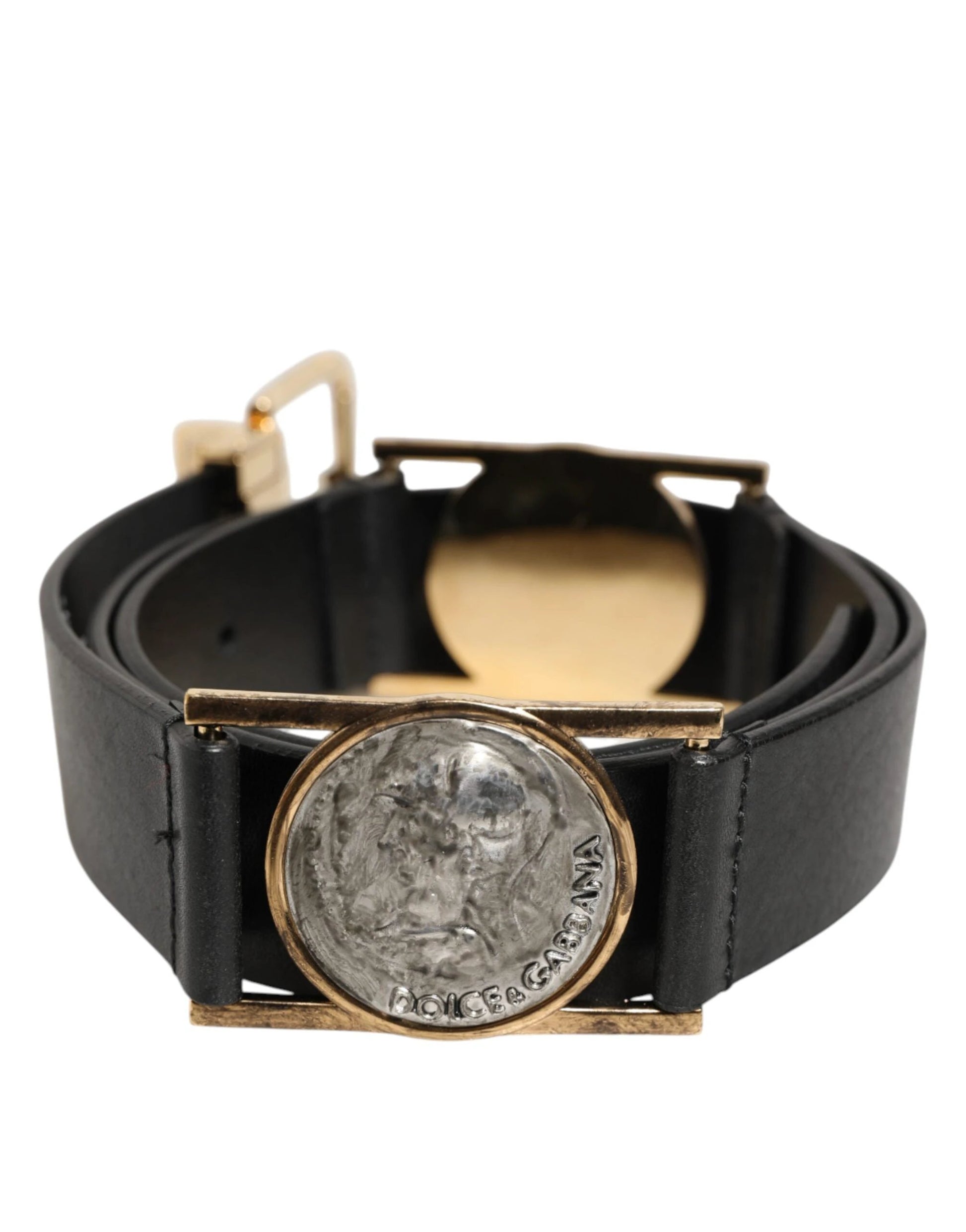 Dolce & Gabbana Black Leather Gold Silver Coin Buckle Belt by Dolce & Gabbana