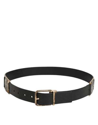 Dolce & Gabbana Black Leather Gold Silver Coin Buckle Belt by Dolce & Gabbana