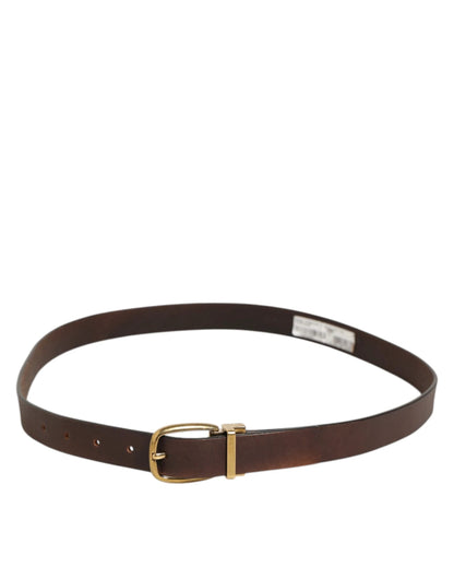 Dolce & Gabbana Brown Classic Gold Metal Logo Buckle Men Belt by Dolce & Gabbana