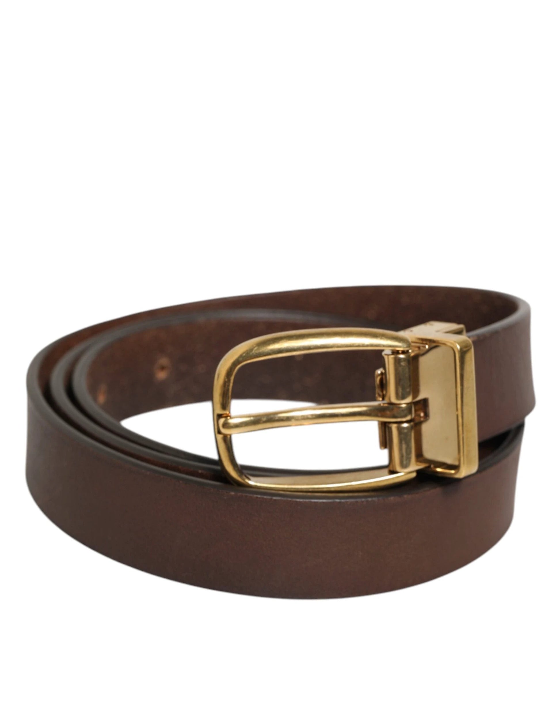 Dolce & Gabbana Brown Classic Gold Metal Logo Buckle Men Belt by Dolce & Gabbana
