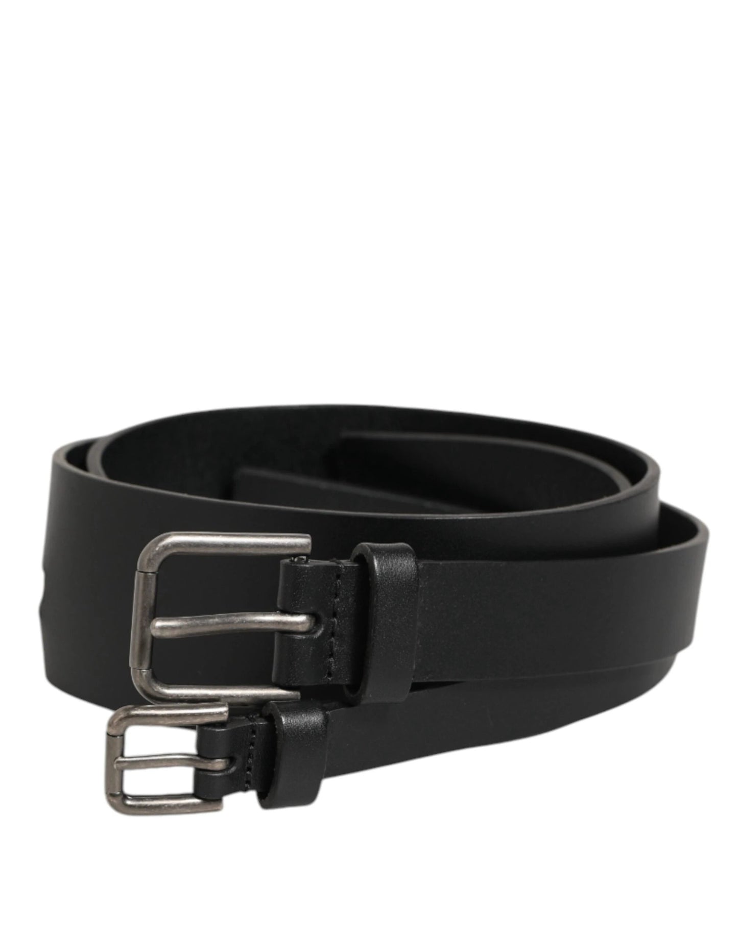 Dolce & Gabbana Black Double Strap Leather Buckle Men Belt by Dolce & Gabbana