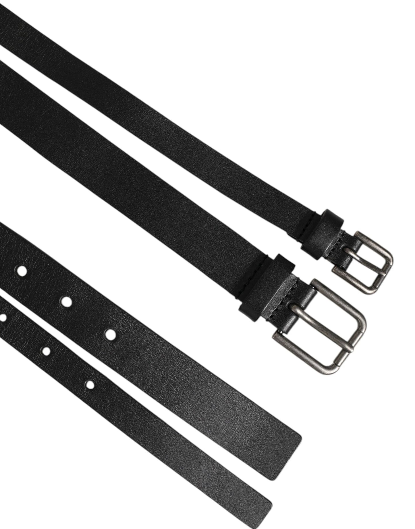 Dolce & Gabbana Black Double Strap Leather Buckle Men Belt by Dolce & Gabbana