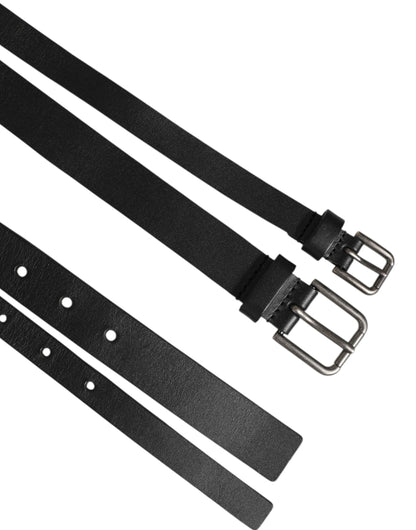 Dolce & Gabbana Black Double Strap Leather Buckle Men Belt by Dolce & Gabbana