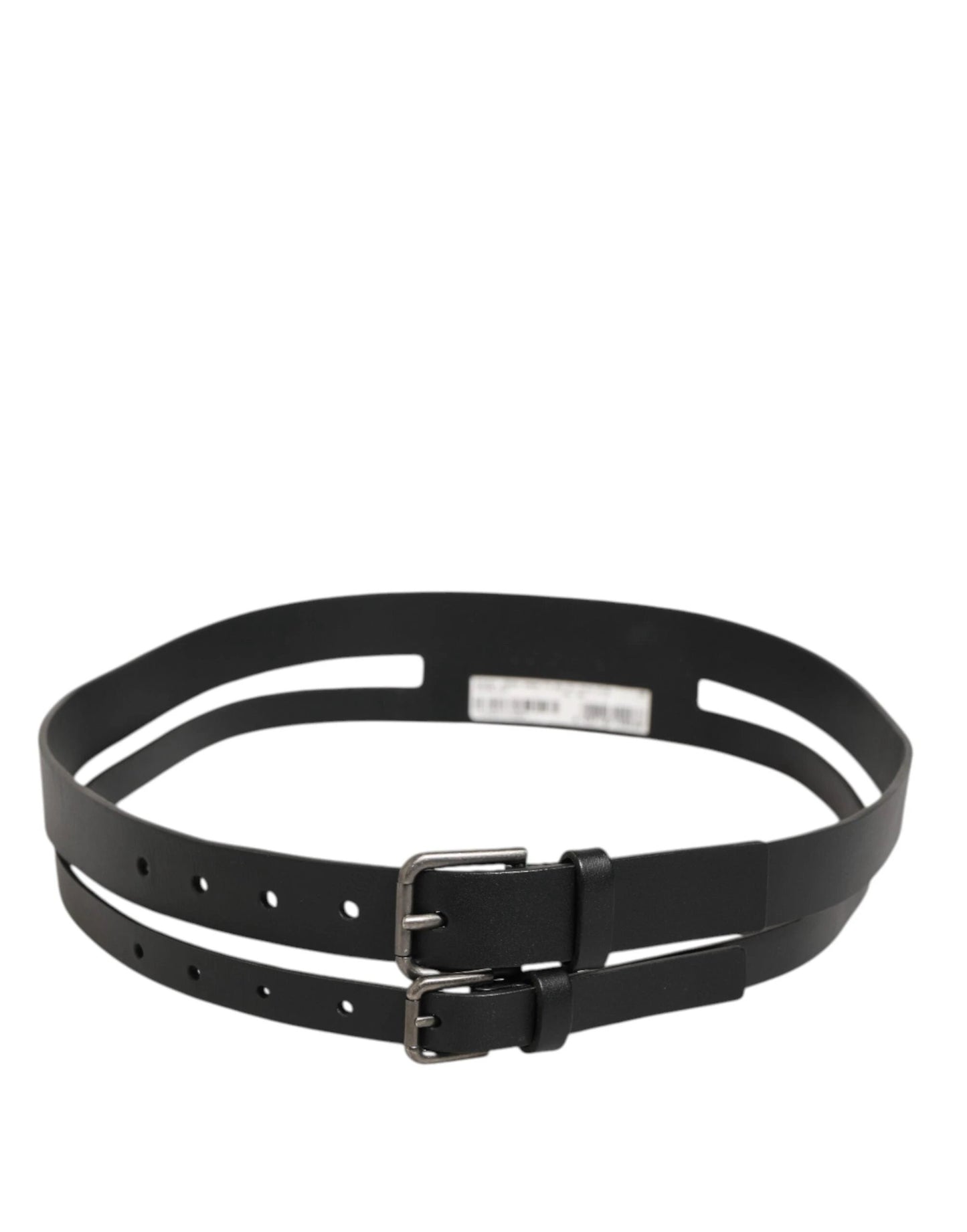 Dolce & Gabbana Black Double Strap Leather Buckle Men Belt by Dolce & Gabbana