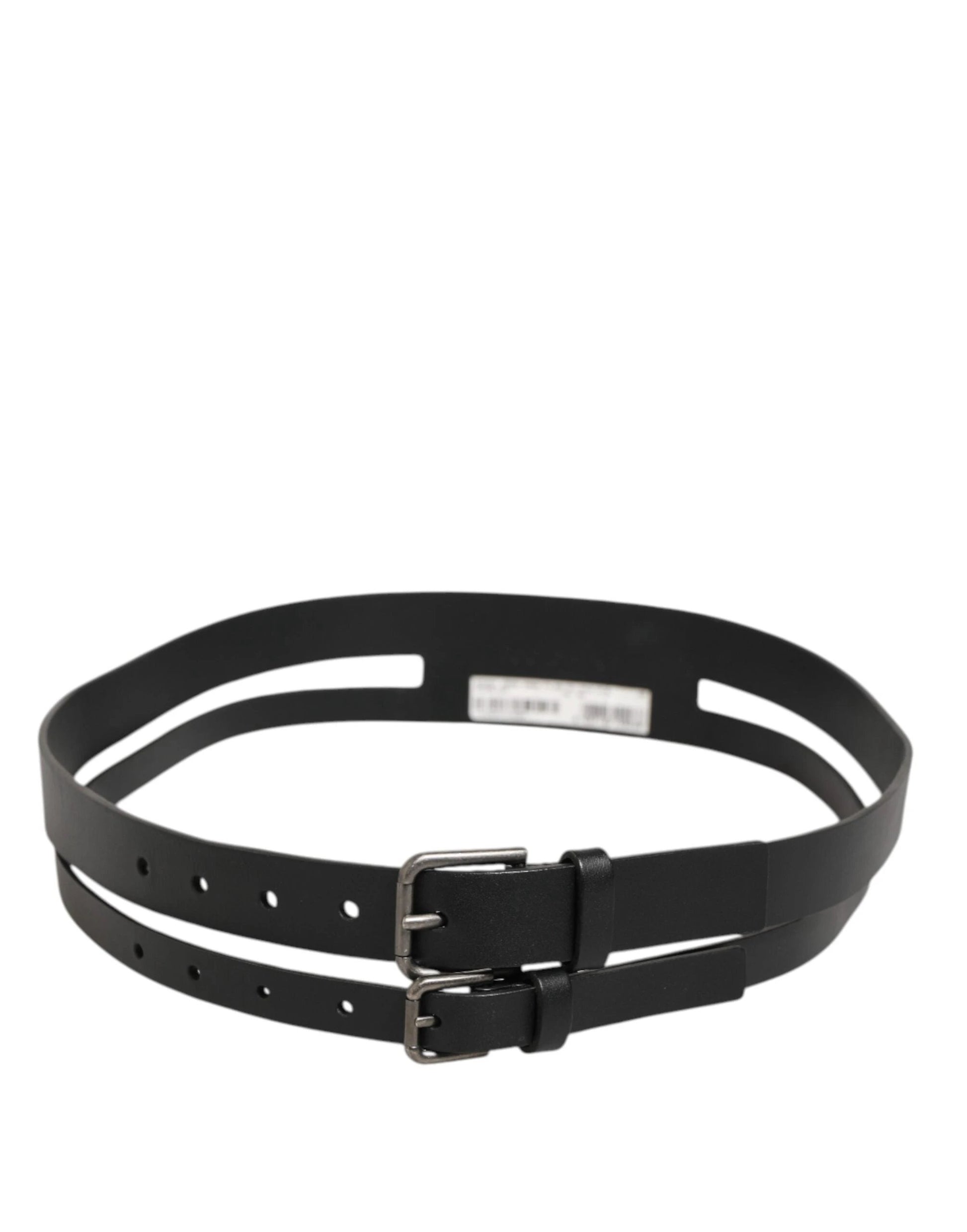 Dolce & Gabbana Black Double Strap Leather Buckle Men Belt by Dolce & Gabbana