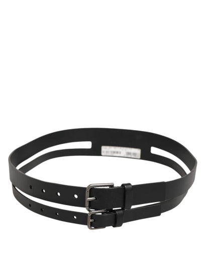 Dolce & Gabbana Black Double Strap Leather Buckle Men Belt by Dolce & Gabbana