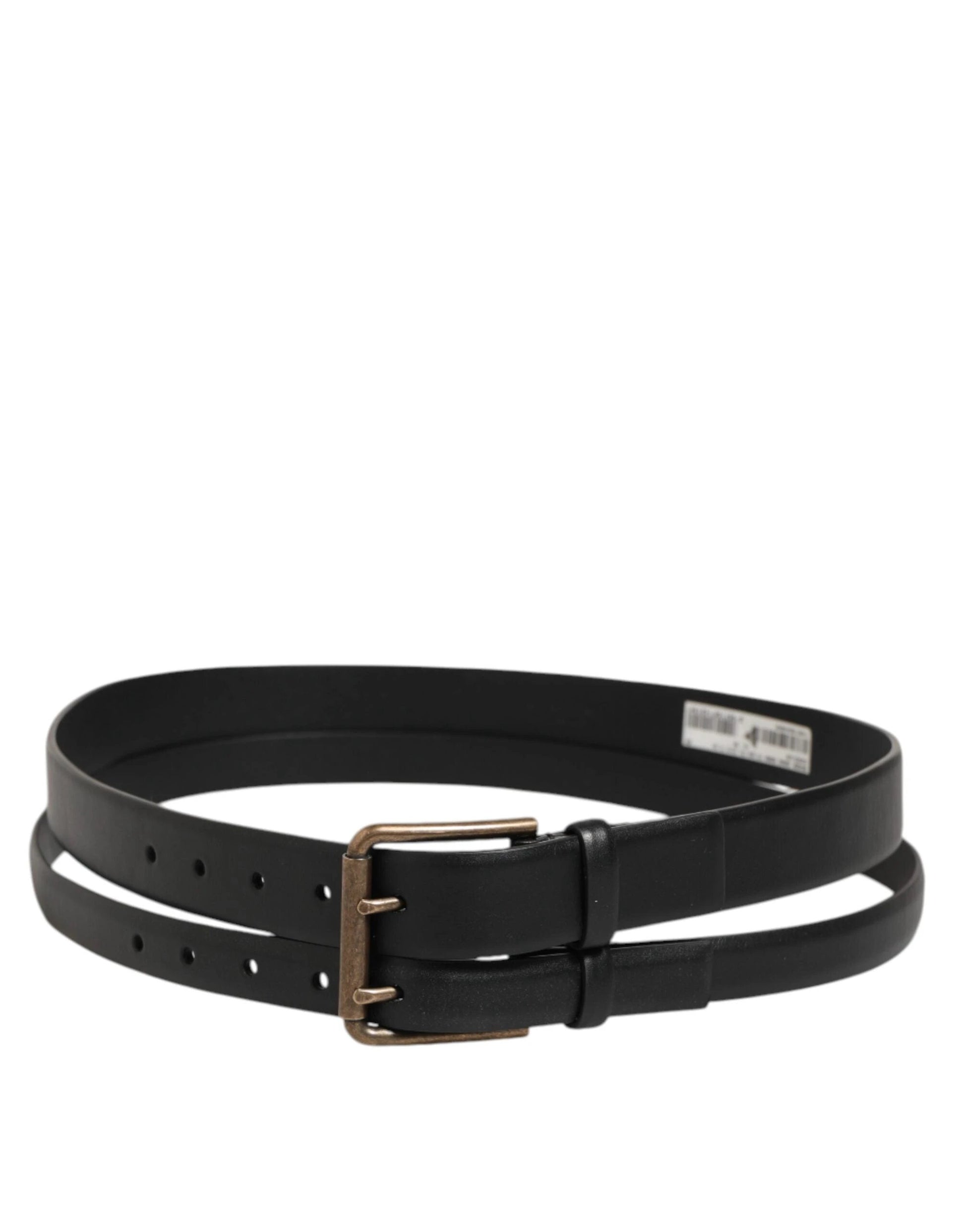 Dolce & Gabbana Black Double Strap Leather Brass Buckle Belt by Dolce & Gabbana