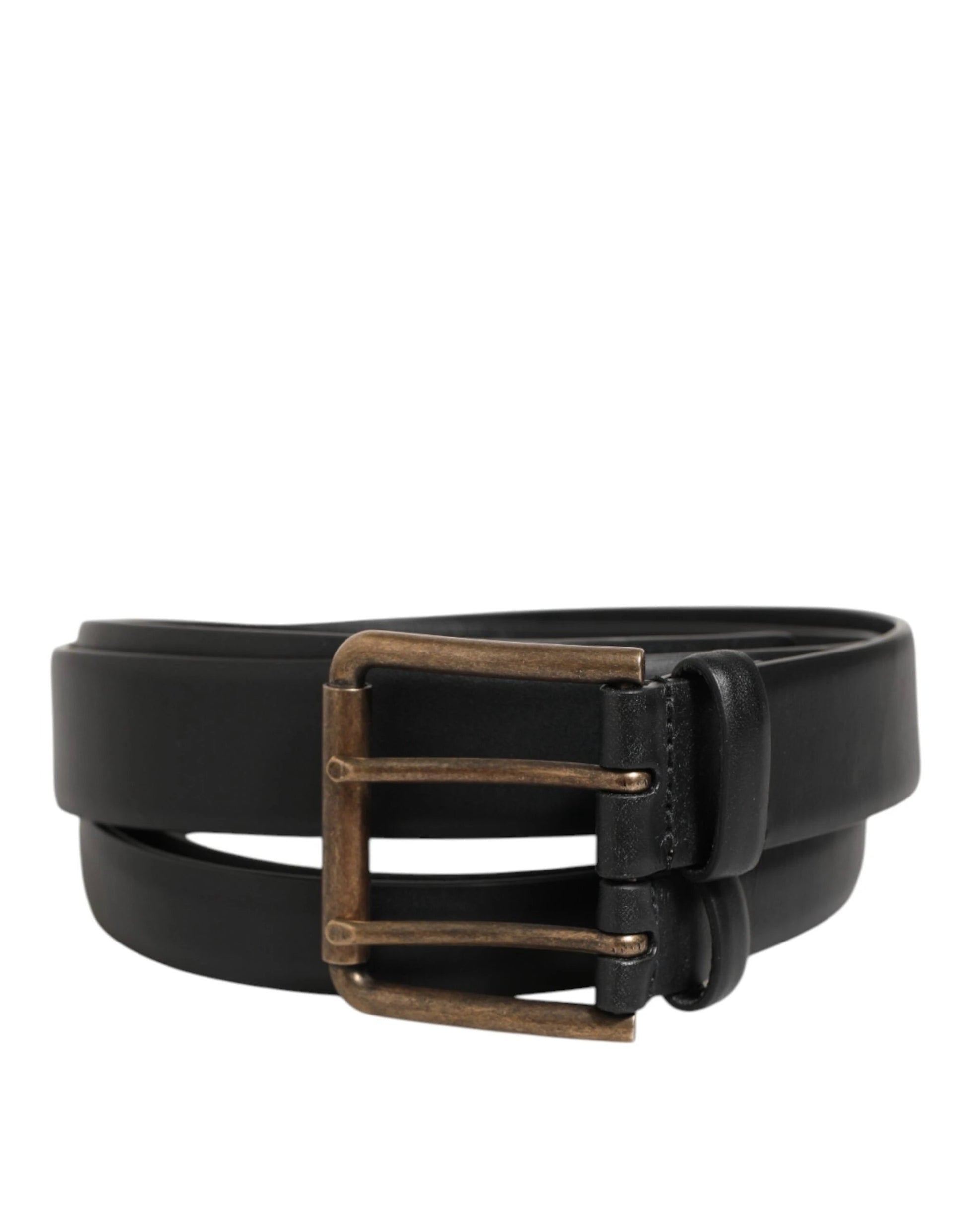 Dolce & Gabbana Black Double Strap Leather Brass Buckle Belt by Dolce & Gabbana