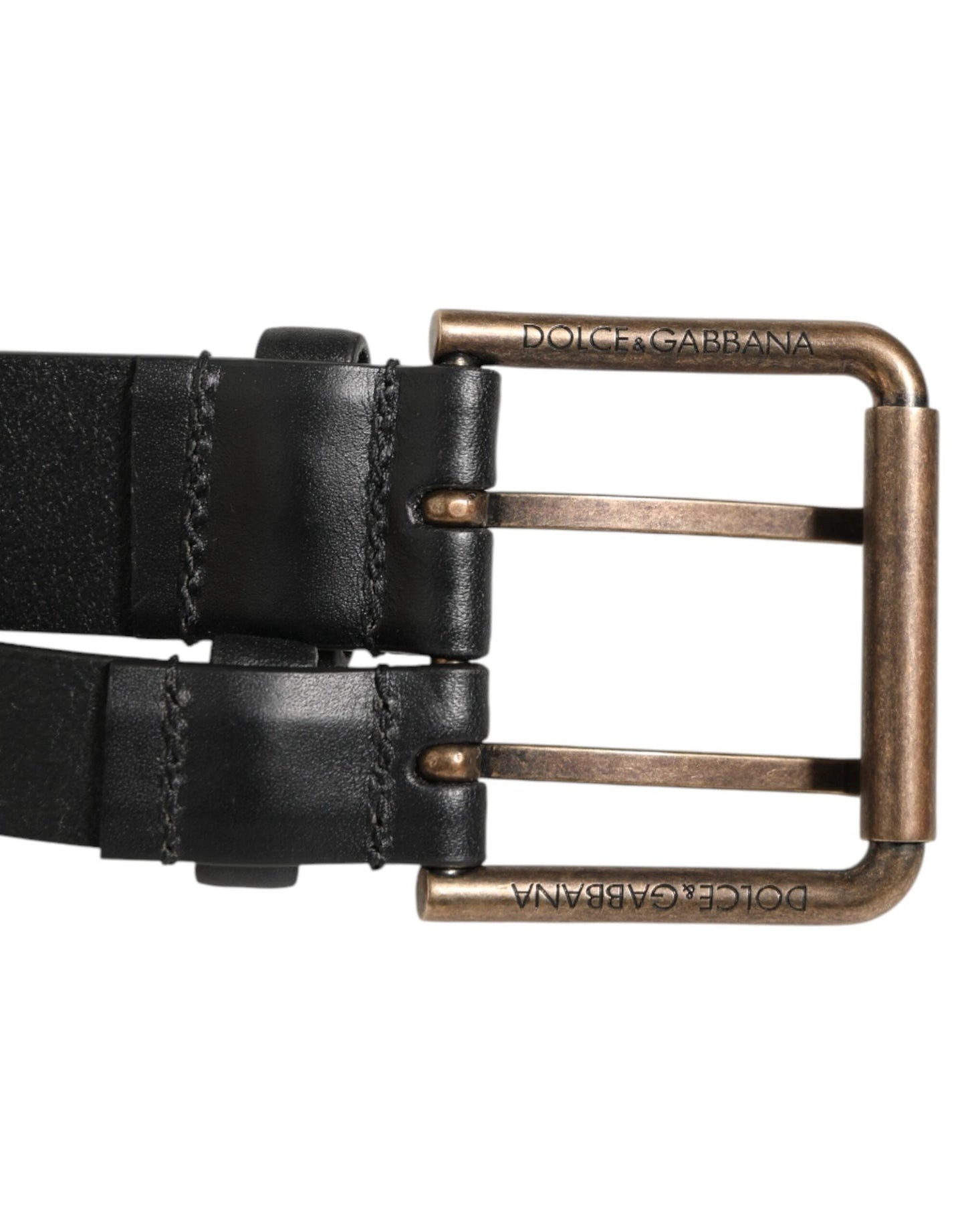 Dolce & Gabbana Black Double Strap Leather Brass Buckle Belt by Dolce & Gabbana