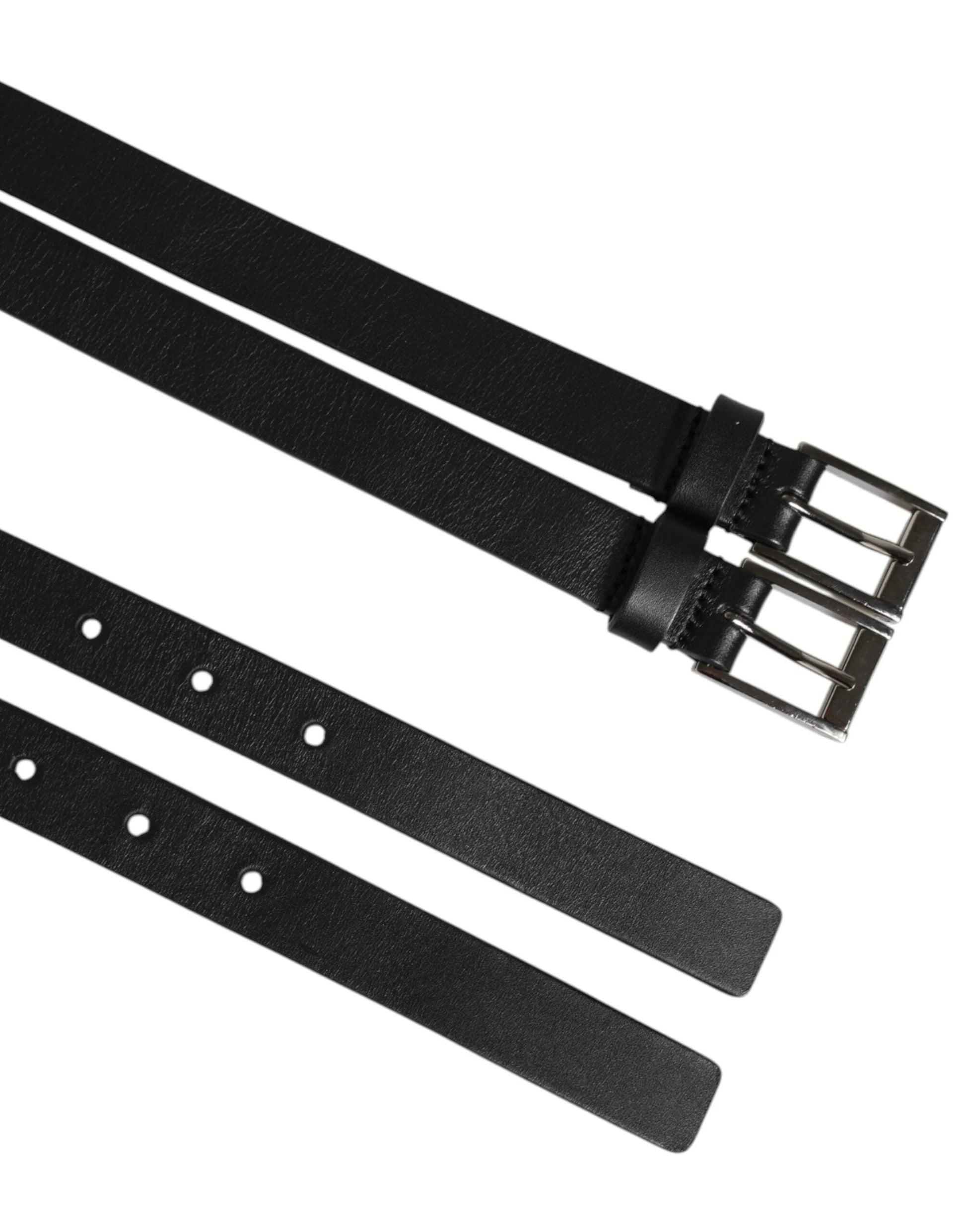 Dolce & Gabbana Black Double Strap Leather Silver Buckle Belt by Dolce & Gabbana