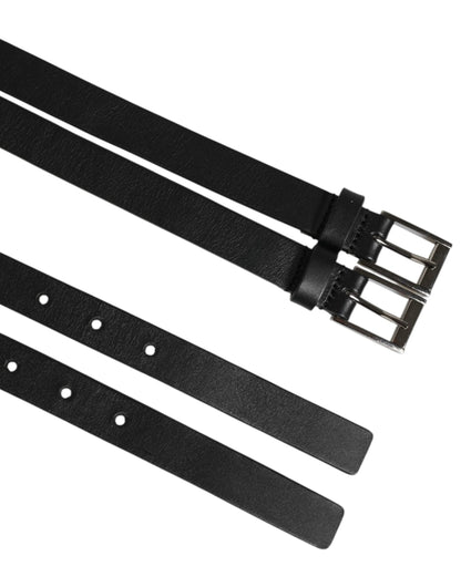 Dolce & Gabbana Black Double Strap Leather Silver Buckle Belt by Dolce & Gabbana