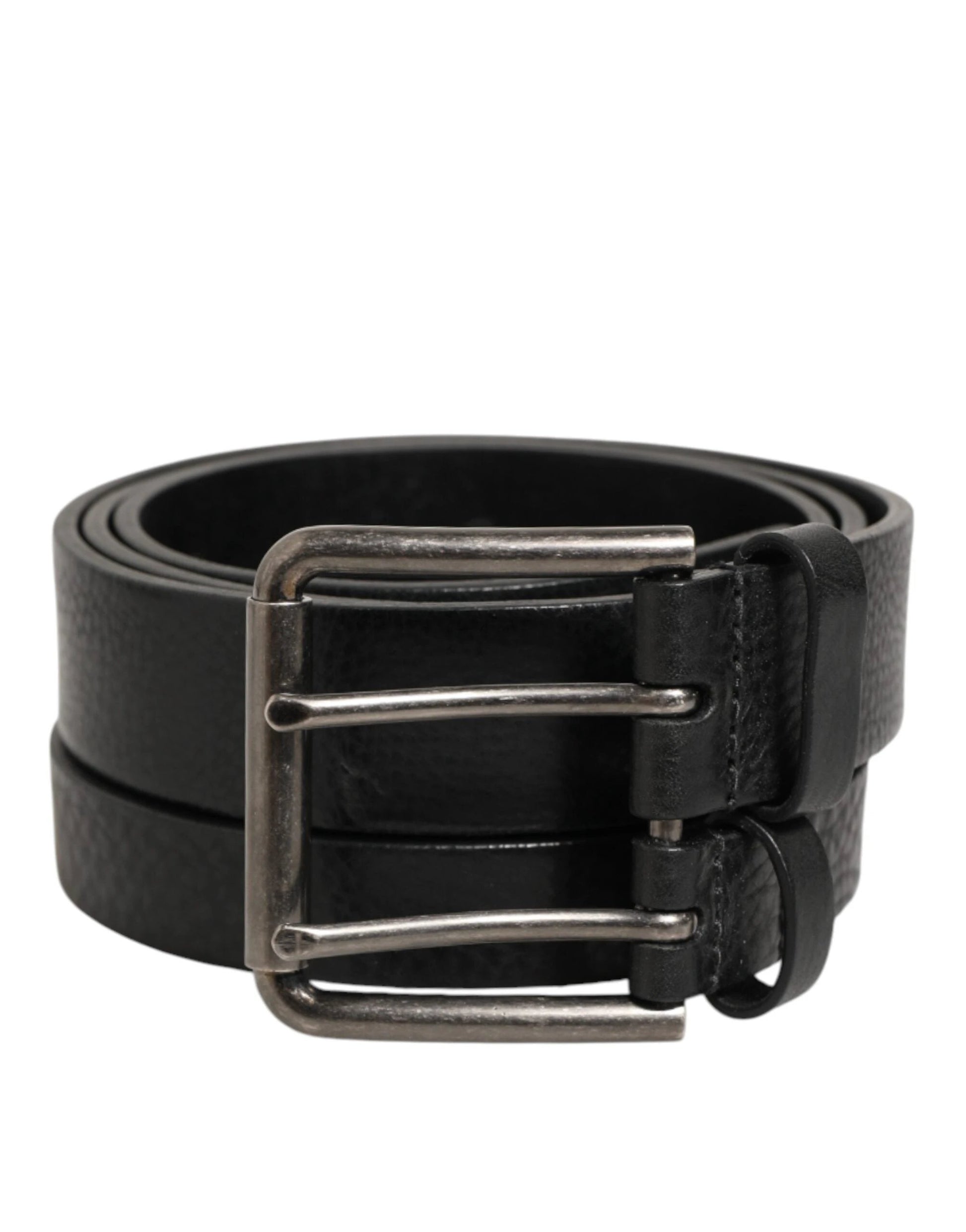 Dolce & Gabbana Black Double Strap Leather Silver Buckle Belt by Dolce & Gabbana