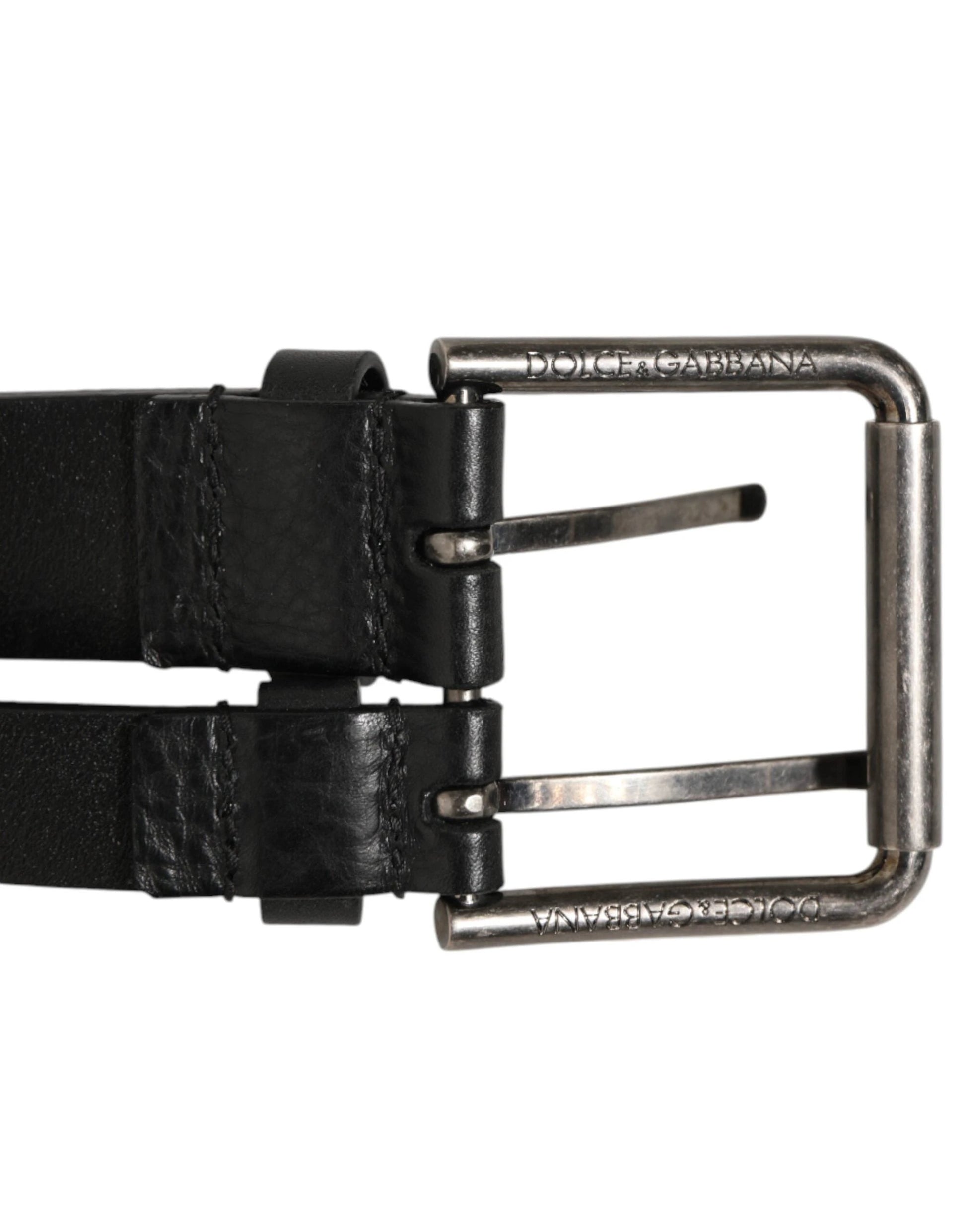 Dolce & Gabbana Black Double Strap Leather Silver Buckle Belt by Dolce & Gabbana
