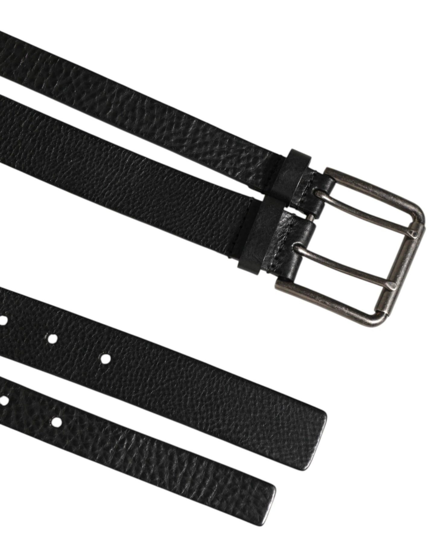 Dolce & Gabbana Black Double Strap Leather Silver Buckle Belt by Dolce & Gabbana
