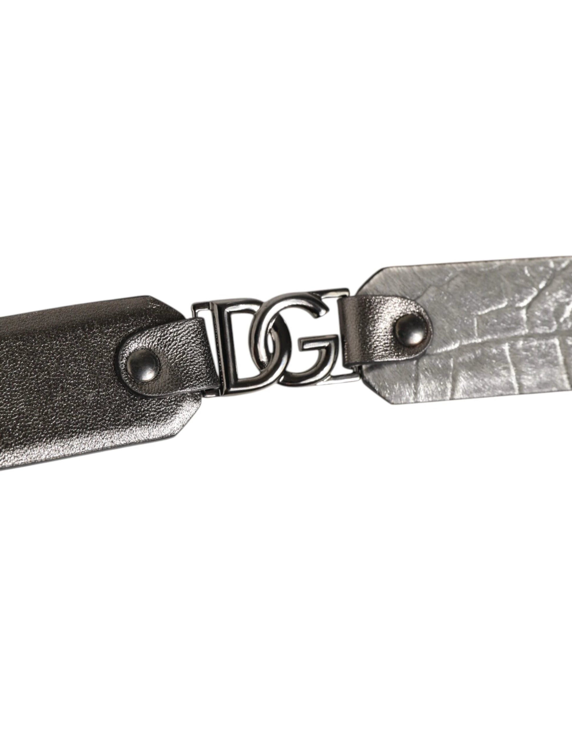 Dolce & Gabbana Black Silver Pebbled Texture Leather Buckle Men Belt by Dolce & Gabbana