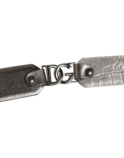 Dolce & Gabbana Black Silver Pebbled Texture Leather Buckle Men Belt by Dolce & Gabbana