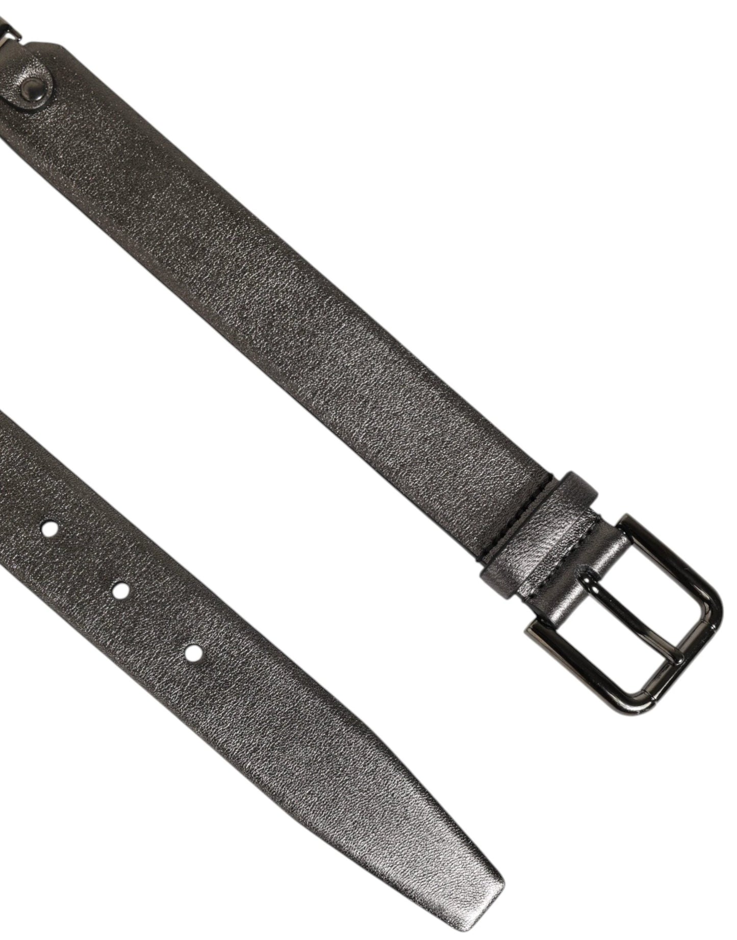 Dolce & Gabbana Black Silver Pebbled Texture Leather Buckle Men Belt by Dolce & Gabbana