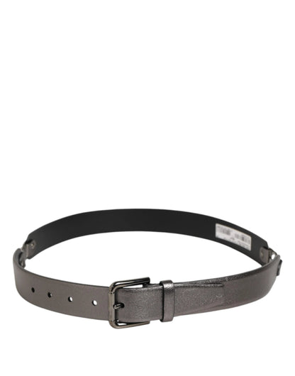 Dolce & Gabbana Black Silver Pebbled Texture Leather Buckle Men Belt by Dolce & Gabbana