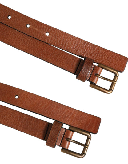 Dolce & Gabbana Brown Double Strap Leather Gold Buckle Belt by Dolce & Gabbana
