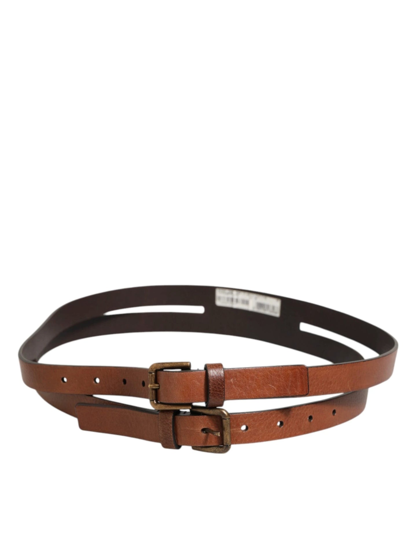 Dolce & Gabbana Brown Double Strap Leather Gold Buckle Belt by Dolce & Gabbana