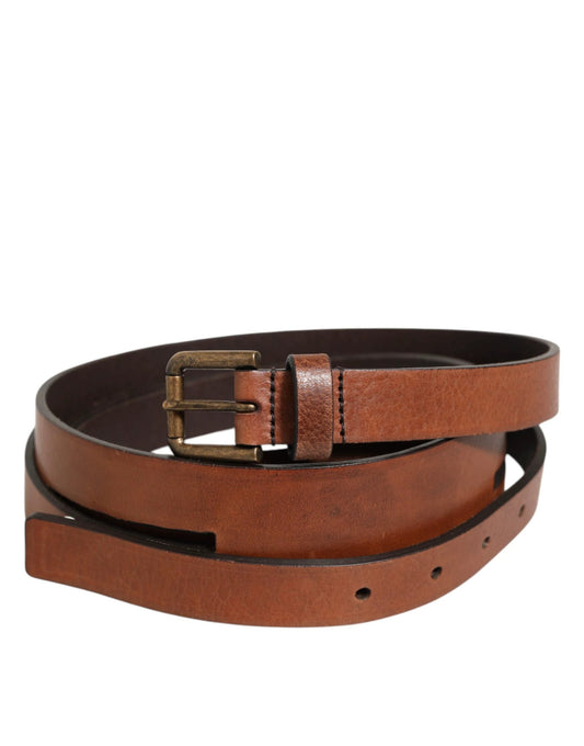 Dolce & Gabbana Brown Double Strap Leather Gold Buckle Belt by Dolce & Gabbana
