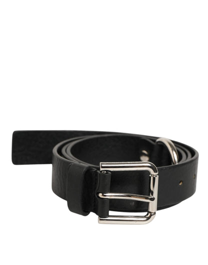 Dolce & Gabbana Black Leather Classic Metal Logo Buckle Belt by Dolce & Gabbana