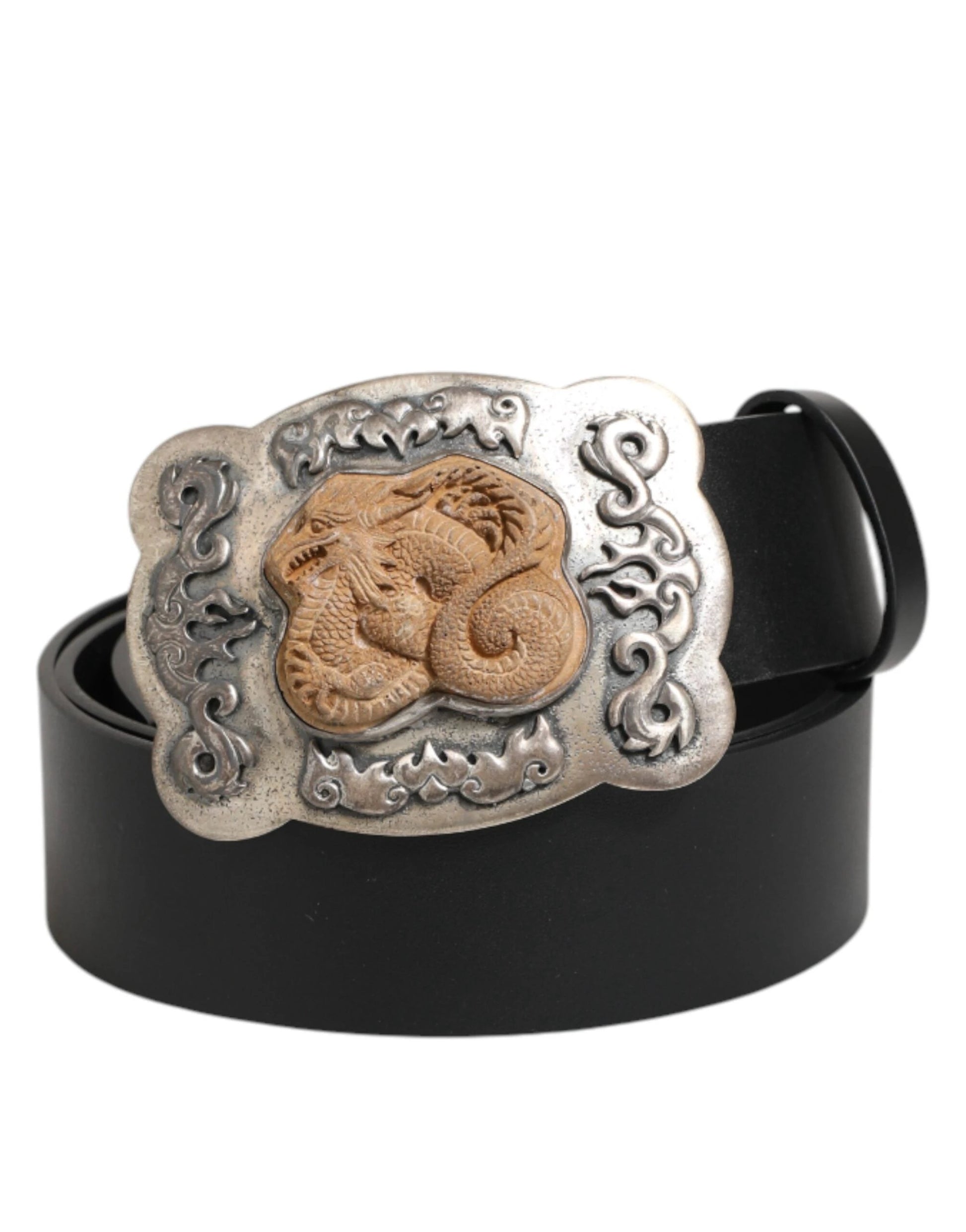 Dolce & Gabbana Black Leather Gothic Dragon Metal Buckle Belt by Dolce & Gabbana