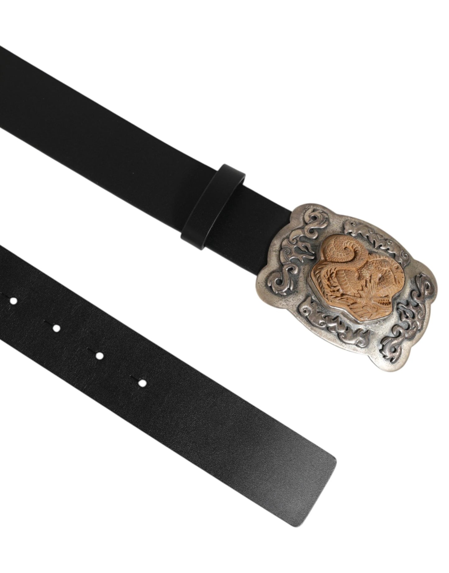 Dolce & Gabbana Black Leather Gothic Dragon Metal Buckle Belt by Dolce & Gabbana