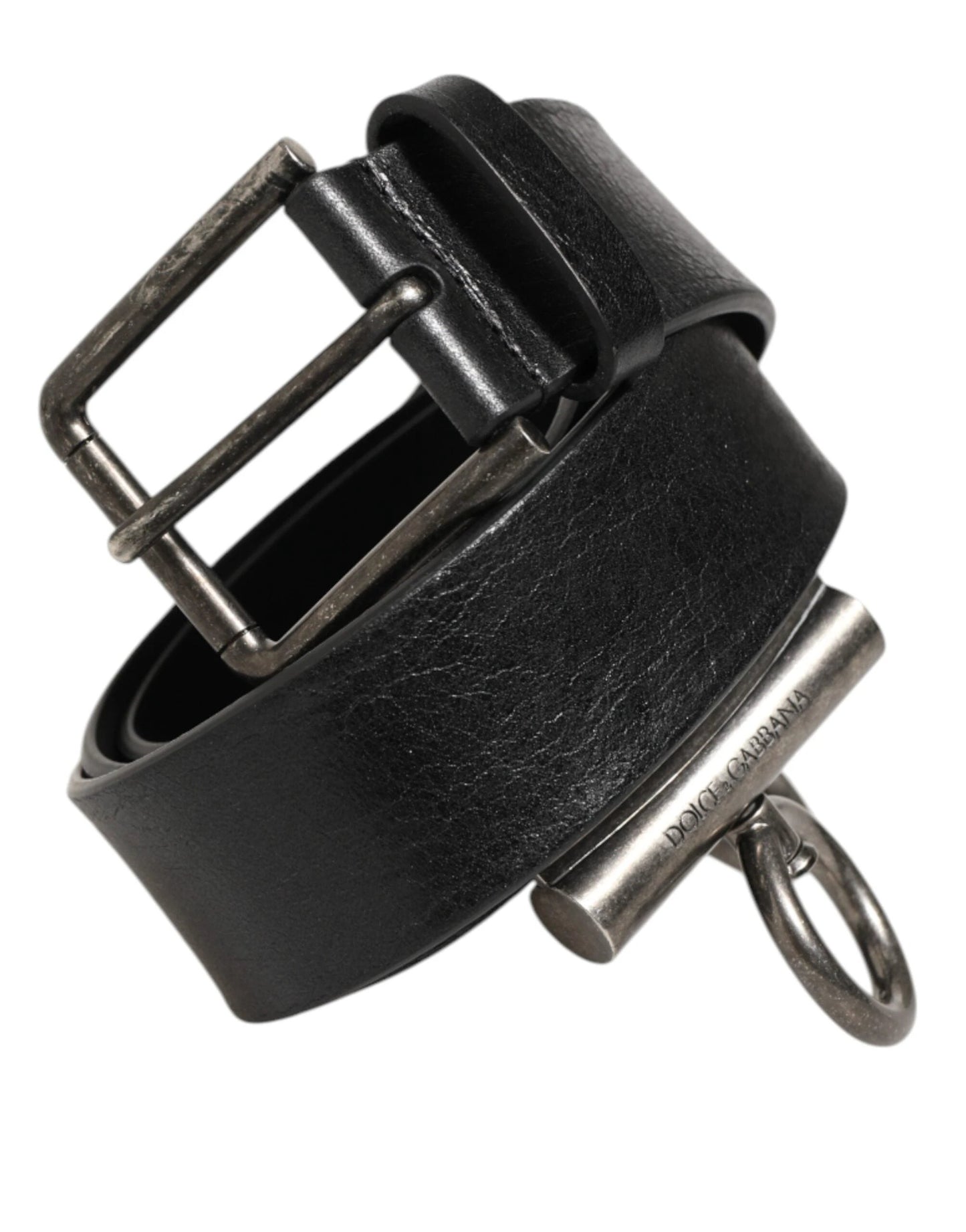 Dolce & Gabbana Black Leather Side Rings Brass Buckle Belt by Dolce & Gabbana
