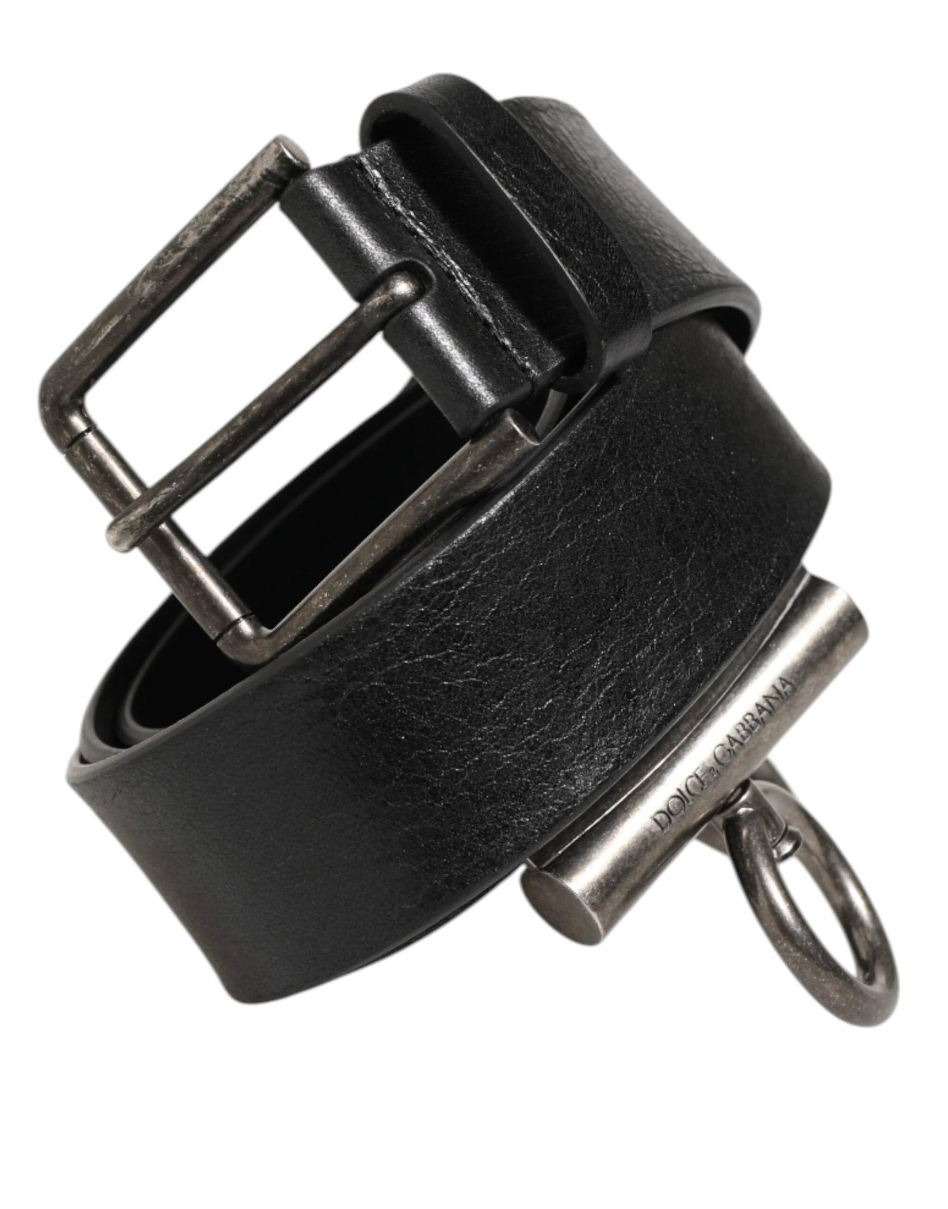 Dolce & Gabbana Black Leather Side Rings Brass Buckle Belt by Dolce & Gabbana